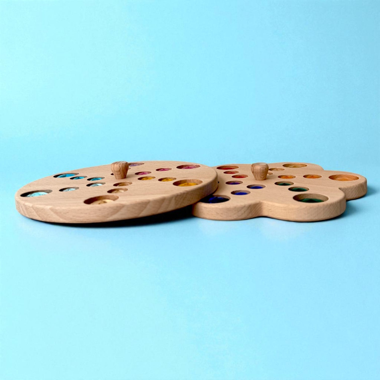 Wooden Gemstone Spinning Tops – Rainbow & Macaron Color (Flower & Round) - Image 6