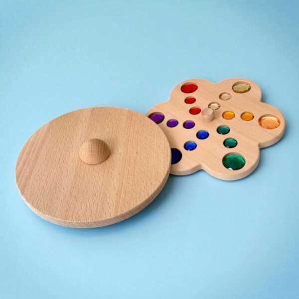 Wooden Gemstone Spinning Tops – Rainbow & Macaron Color (Flower & Round) - Image 7