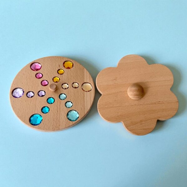 Wooden Gemstone Spinning Tops – Rainbow & Macaron Color (Flower & Round) - Image 8