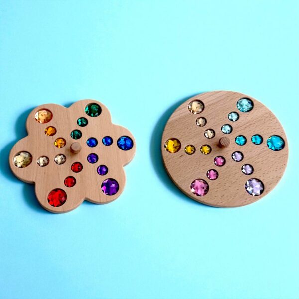 Wooden Gemstone Spinning Tops – Rainbow & Macaron Color (Flower & Round) - Image 9