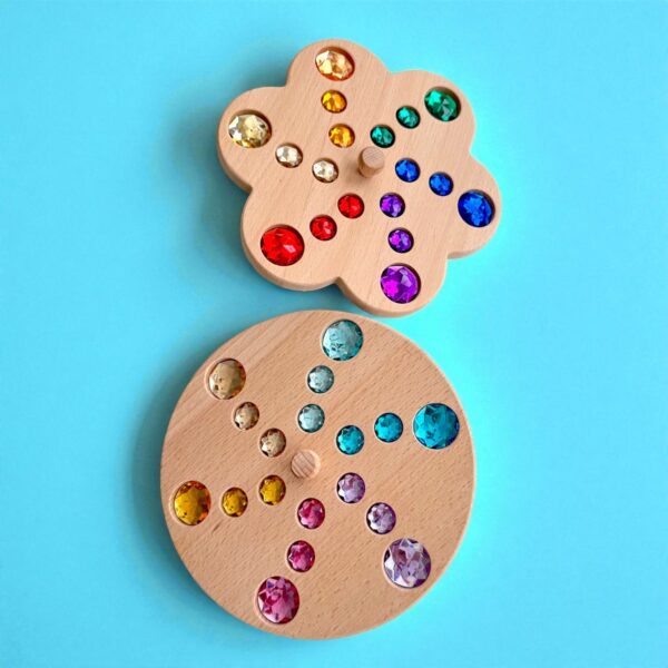 Wooden Gemstone Spinning Tops – Rainbow & Macaron Color (Flower & Round) - Image 10