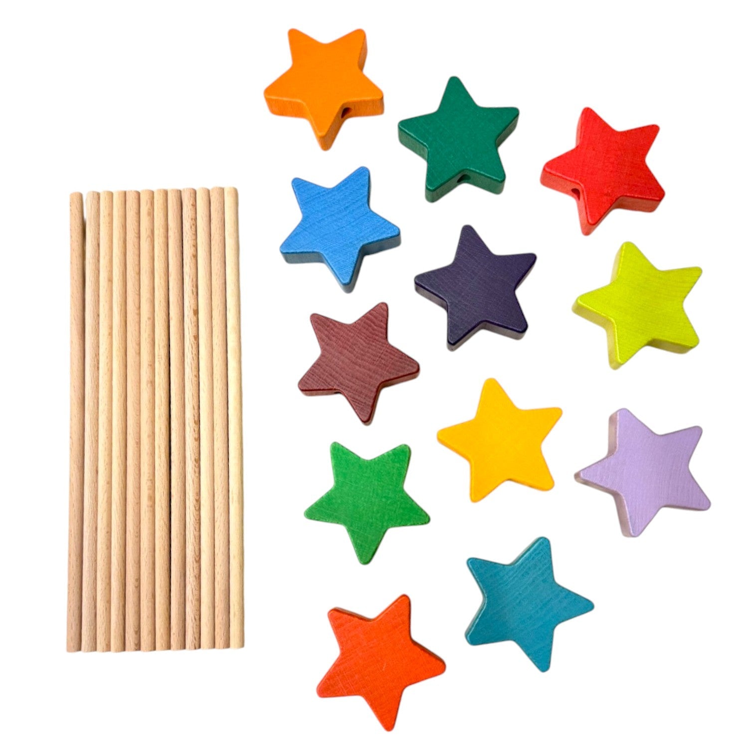 12 PCS Wooden Star Wand Set in Rainbow and Natural Colors - Image 5