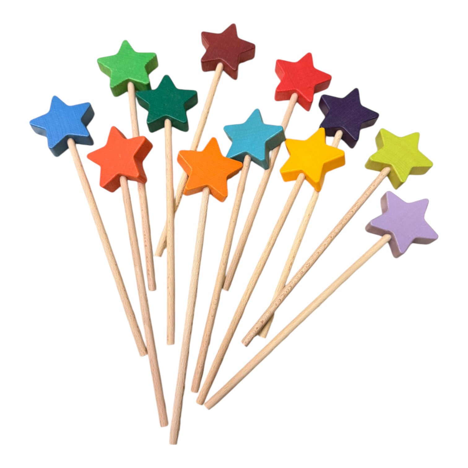 12 PCS Wooden Star Wand Set in Rainbow and Natural Colors - Image 2