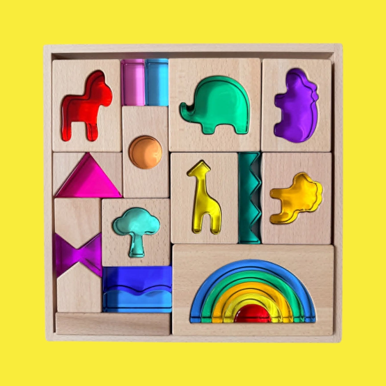 Green Elephant Original Design – Wild Rainbow Safari Blocks Exclusive Limited Edition Wooden & Acrylic Play Set - Image 1