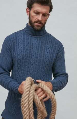 10013 midnight m el model mens cotton midweight roll neck guernsey 8