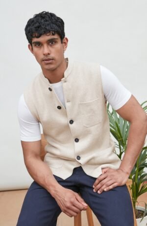 10026 beige m el model mens midweight cotton knitted nehru waistcoat 1 1ea8d0ba 7867 4317 809a 716cd2ccc3e7