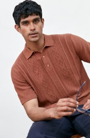 10033 russet m el model mens cotton cable polo shirt 7