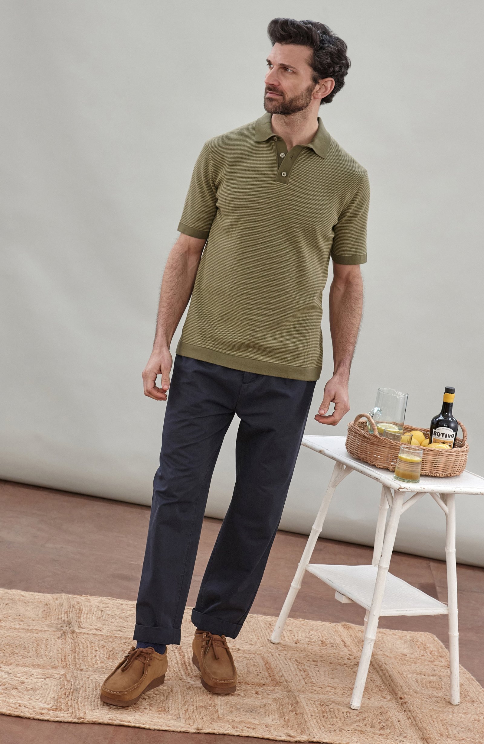 10037 olive m el model mens cotton two tone textured polo shirt 1 10037 olive m el model mens cotton two tone textured polo shirt 1