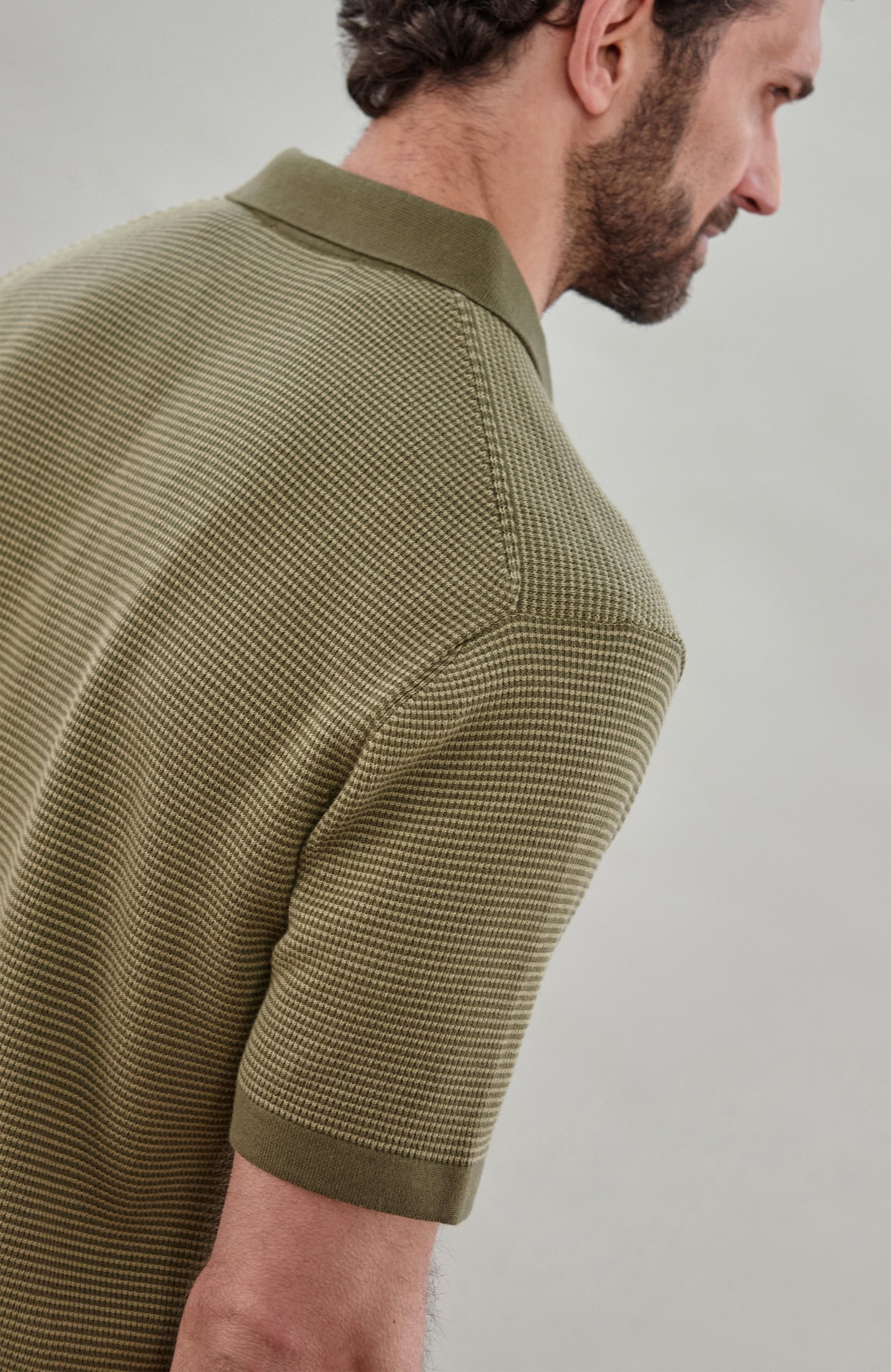 10037 olive m el model mens cotton two tone textured polo shirt 12 10037 olive m el model mens cotton two tone textured polo shirt 12