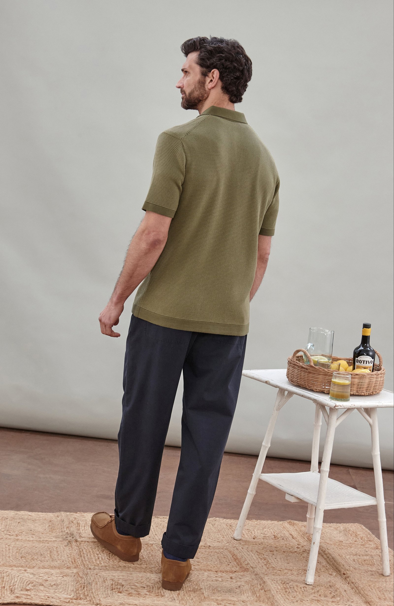 10037 olive m el model mens cotton two tone textured polo shirt 2 10037 olive m el model mens cotton two tone textured polo shirt 2