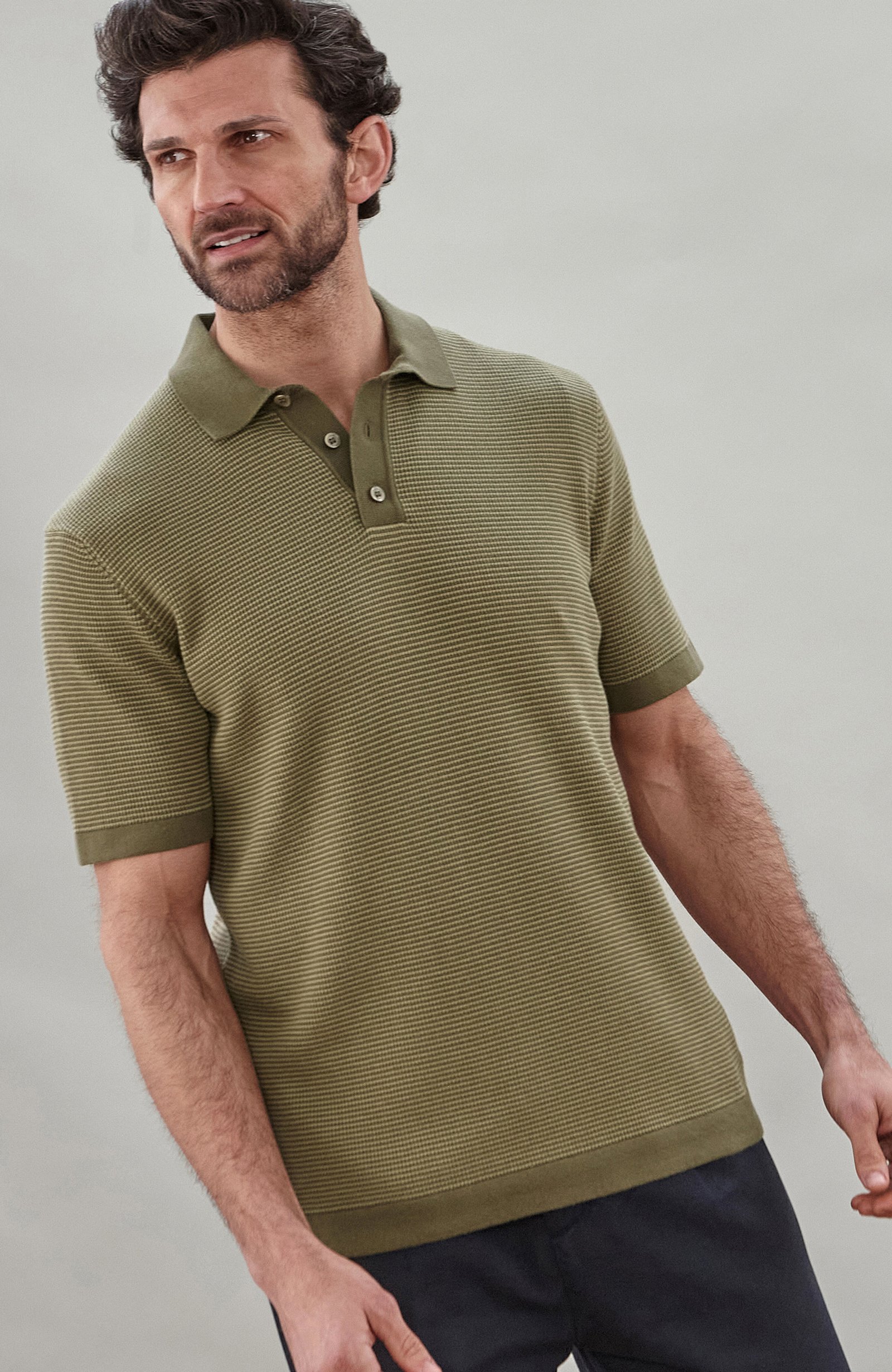 10037 olive m el model mens cotton two tone textured polo shirt 4a 10037 olive m el model mens cotton two tone textured polo shirt 4a