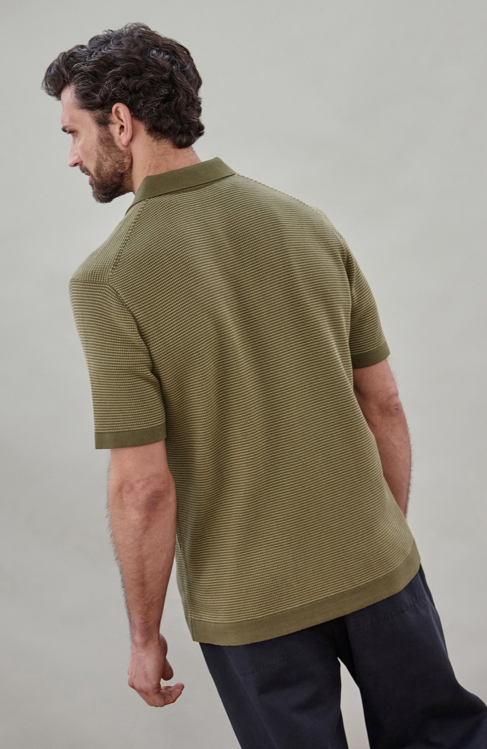 10037 olive m el model mens cotton two tone textured polo shirt 7 10037 olive m el model mens cotton two tone textured polo shirt 7
