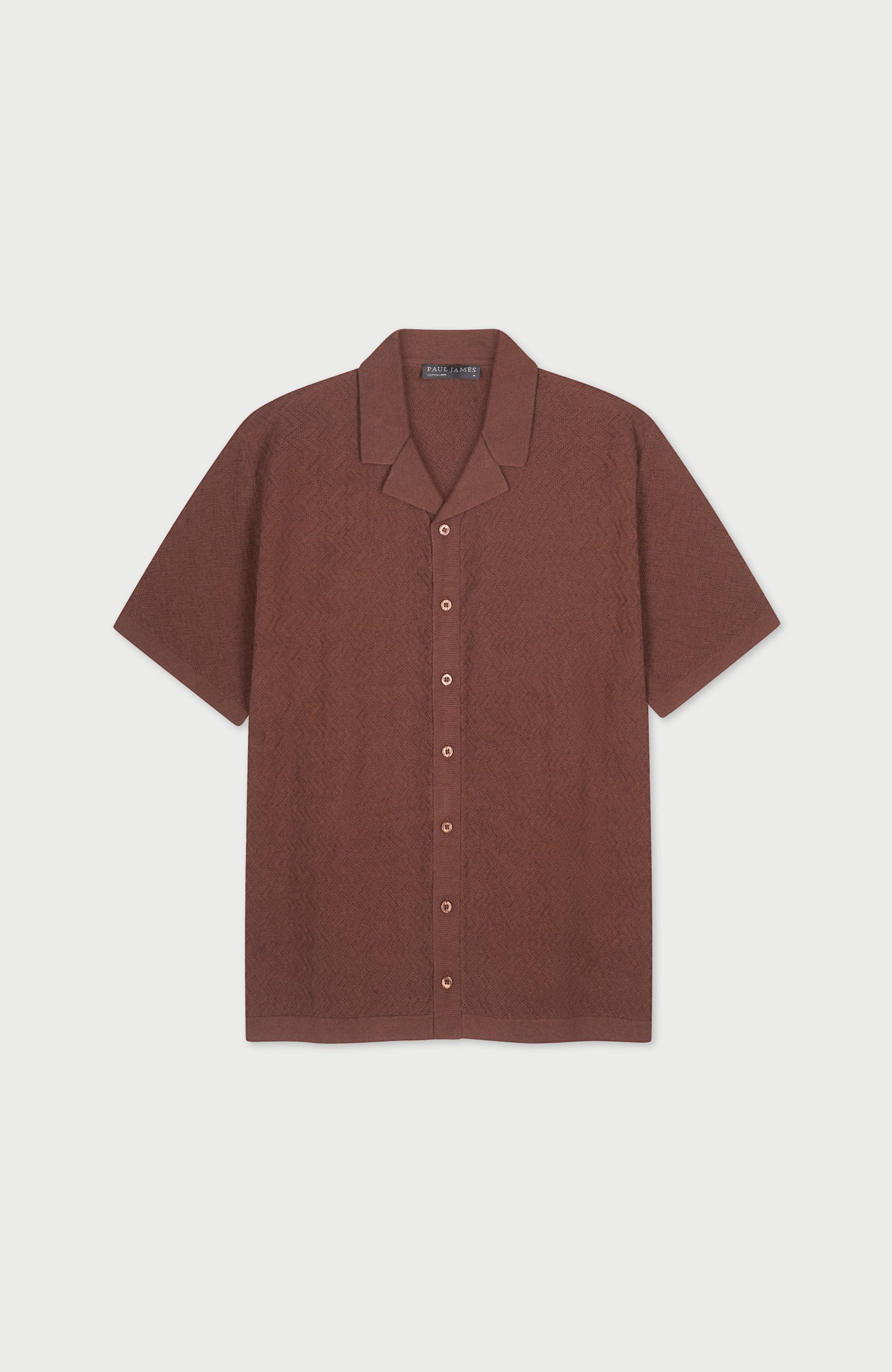 10038 cappucino flat mens cotton linen textured camp shirt front 10038 cappucino flat mens cotton linen textured camp shirt front