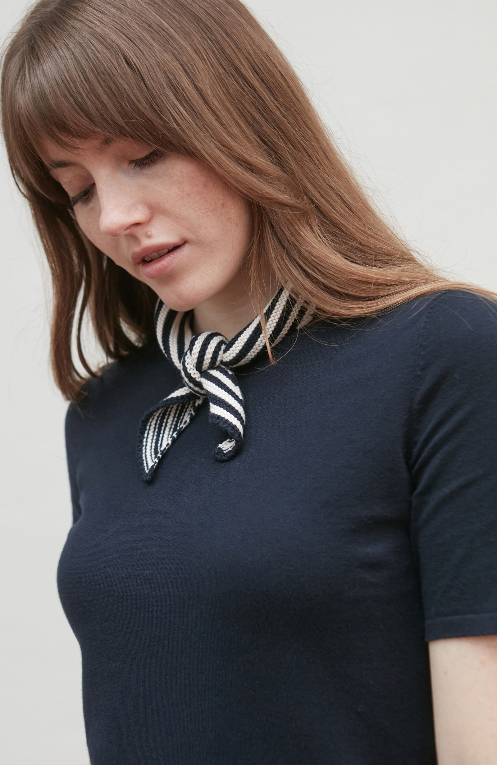 10058 navy ecru model cotton garter knit striped mini neckerchief 9 10058 navy ecru model cotton garter knit striped mini neckerchief 9