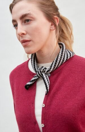 10060 black ecru model cotton texture striped mini neckerchief 3