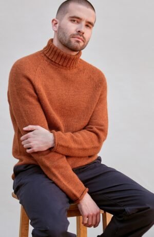 10115 burnt orange m el model mens british wool raglan roll neck jumper 6b