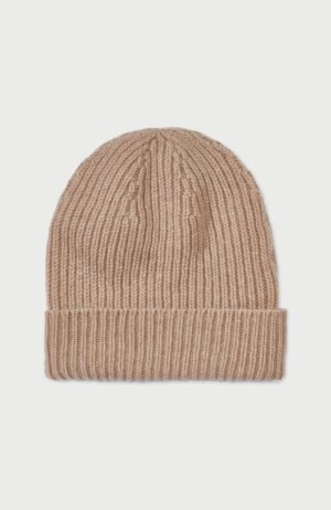 1016 camel flat cashmere ribbed beanie hat