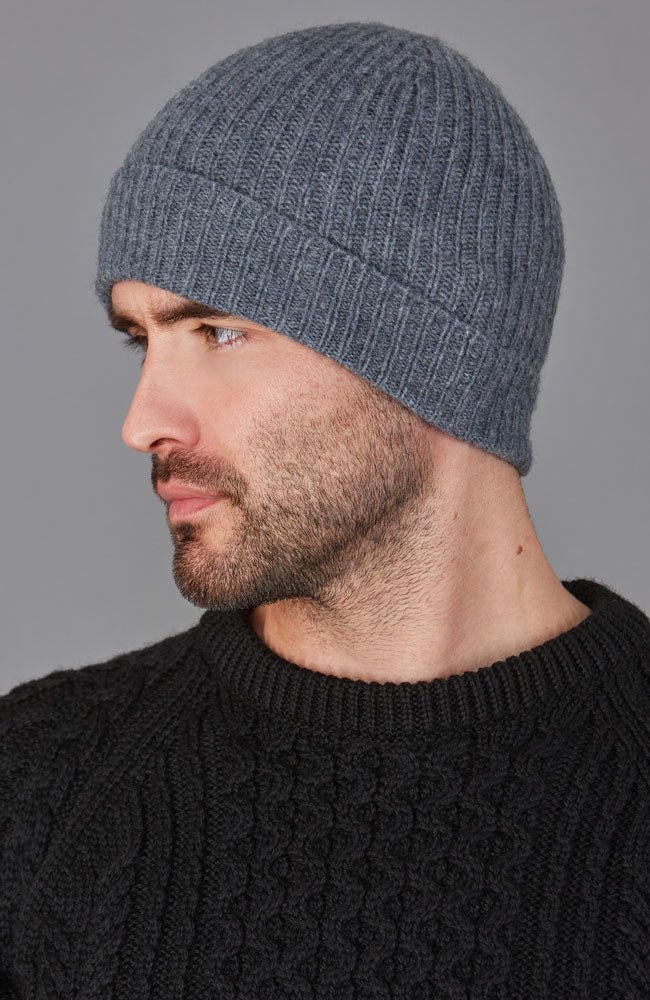 1016 grey model unisex cashmere ribbed beanie 2 1016 grey model unisex cashmere ribbed beanie 2