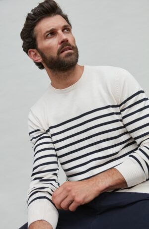 1339 ecru m el model mens cotton striped breton jumper 6