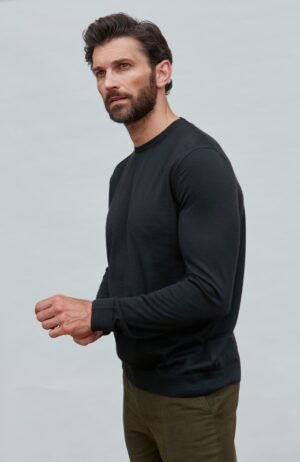 16191 black l el model mens superfine merino silk crew neck jumper 2