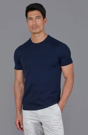 16276 navy m model mens mercerised cotton crew neck t shirt 1