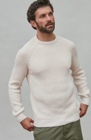 1849 ecru m el model mens cotton midweight fisherman rib jumper 4