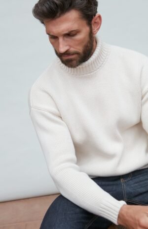 2195 ecru m el model men cotton submariner roll neck jumper 11