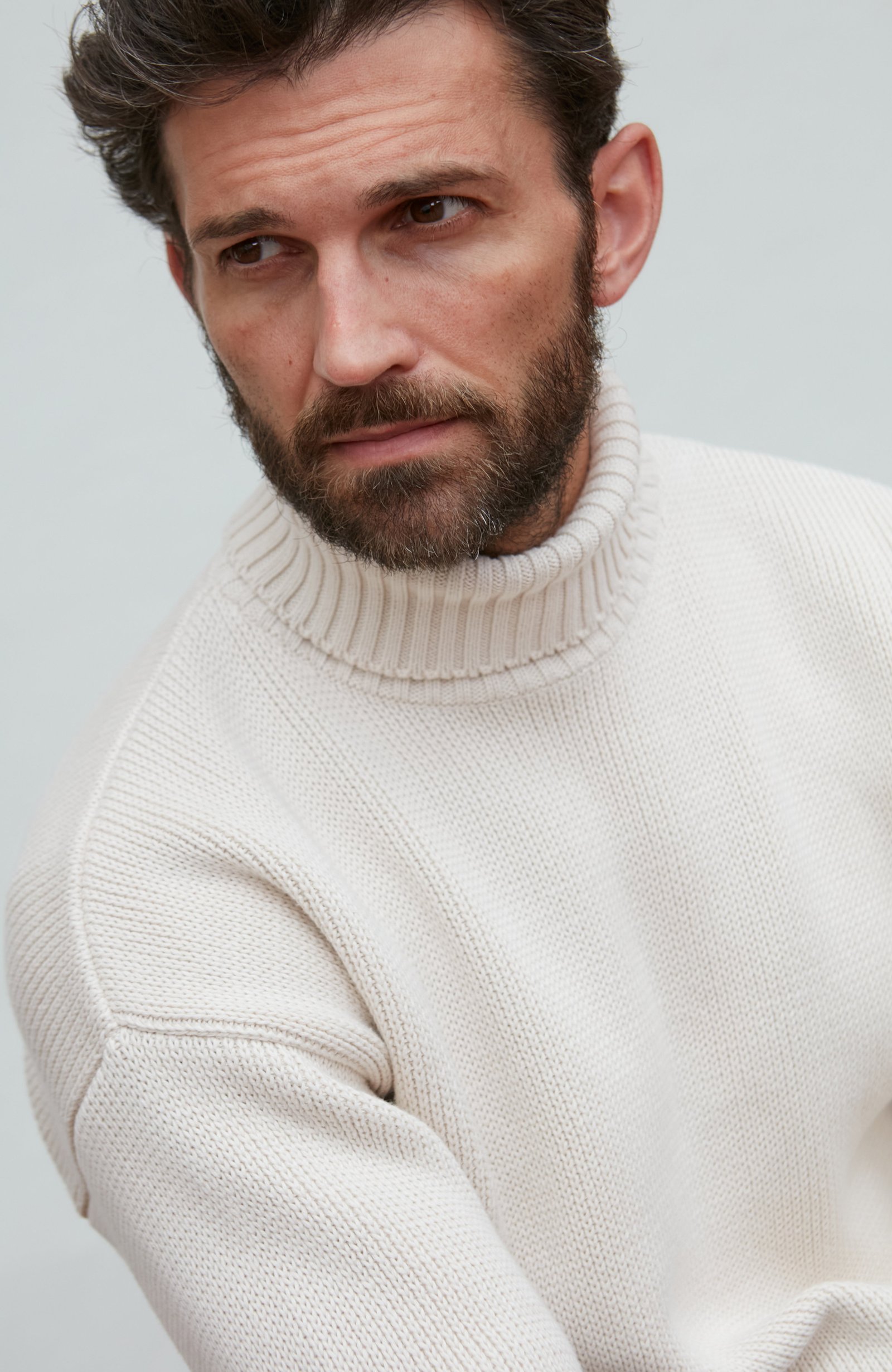2195 ecru m el model men cotton submariner roll neck jumper 12 2195 ecru m el model men cotton submariner roll neck jumper 12