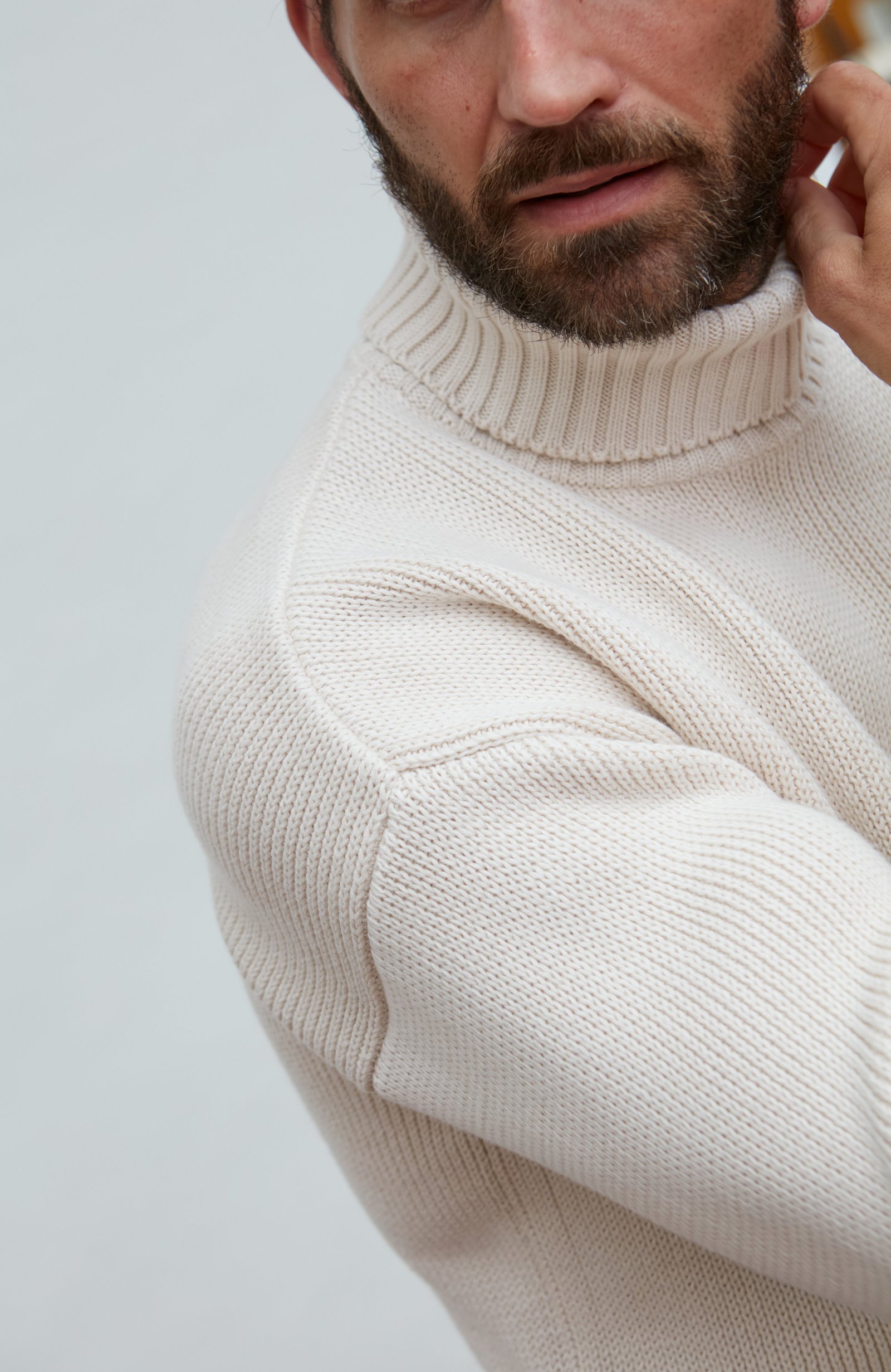2195 ecru m el model men cotton submariner roll neck jumper 13 2195 ecru m el model men cotton submariner roll neck jumper 13