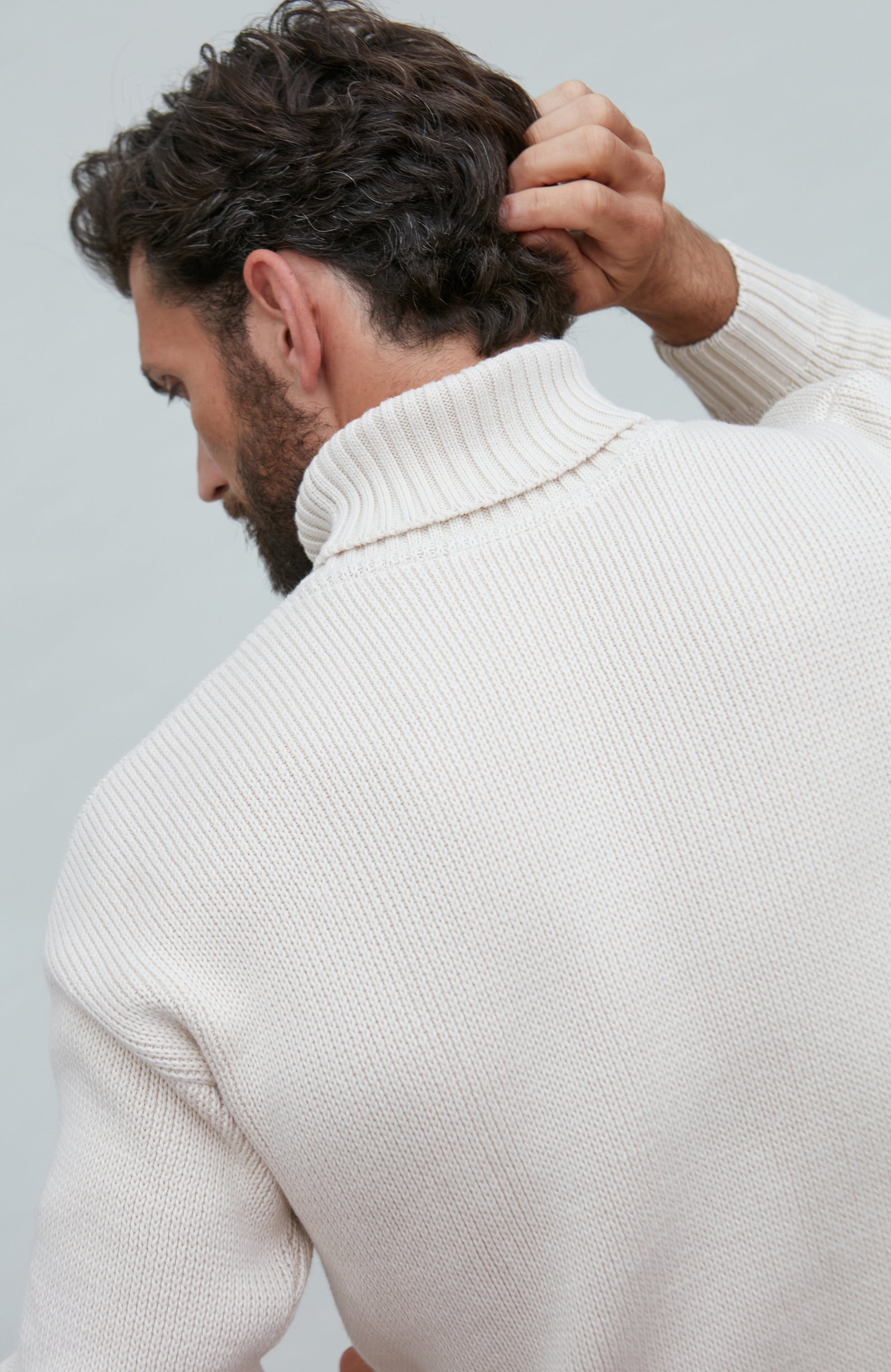 2195 ecru m el model men cotton submariner roll neck jumper 14 2195 ecru m el model men cotton submariner roll neck jumper 14