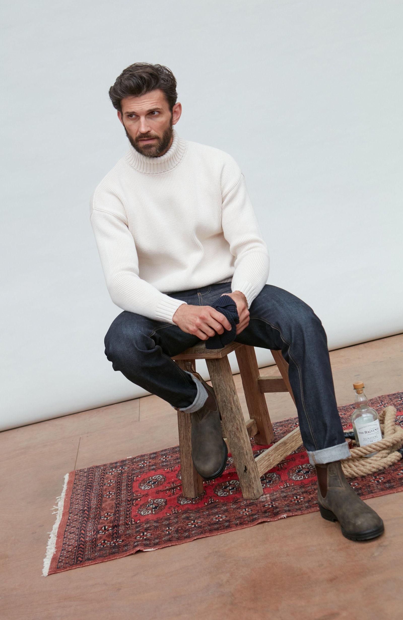 2195 ecru m el model men cotton submariner roll neck jumper 3 2195 ecru m el model men cotton submariner roll neck jumper 3