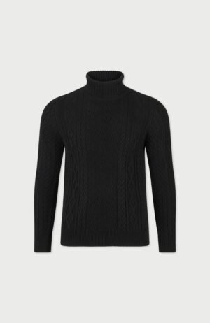 3455 black im mens cotton roll neck cable jumper