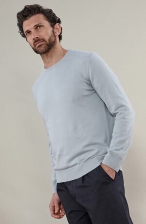 3474 chalk blue m el model mens cotton crew neck jumper 5a