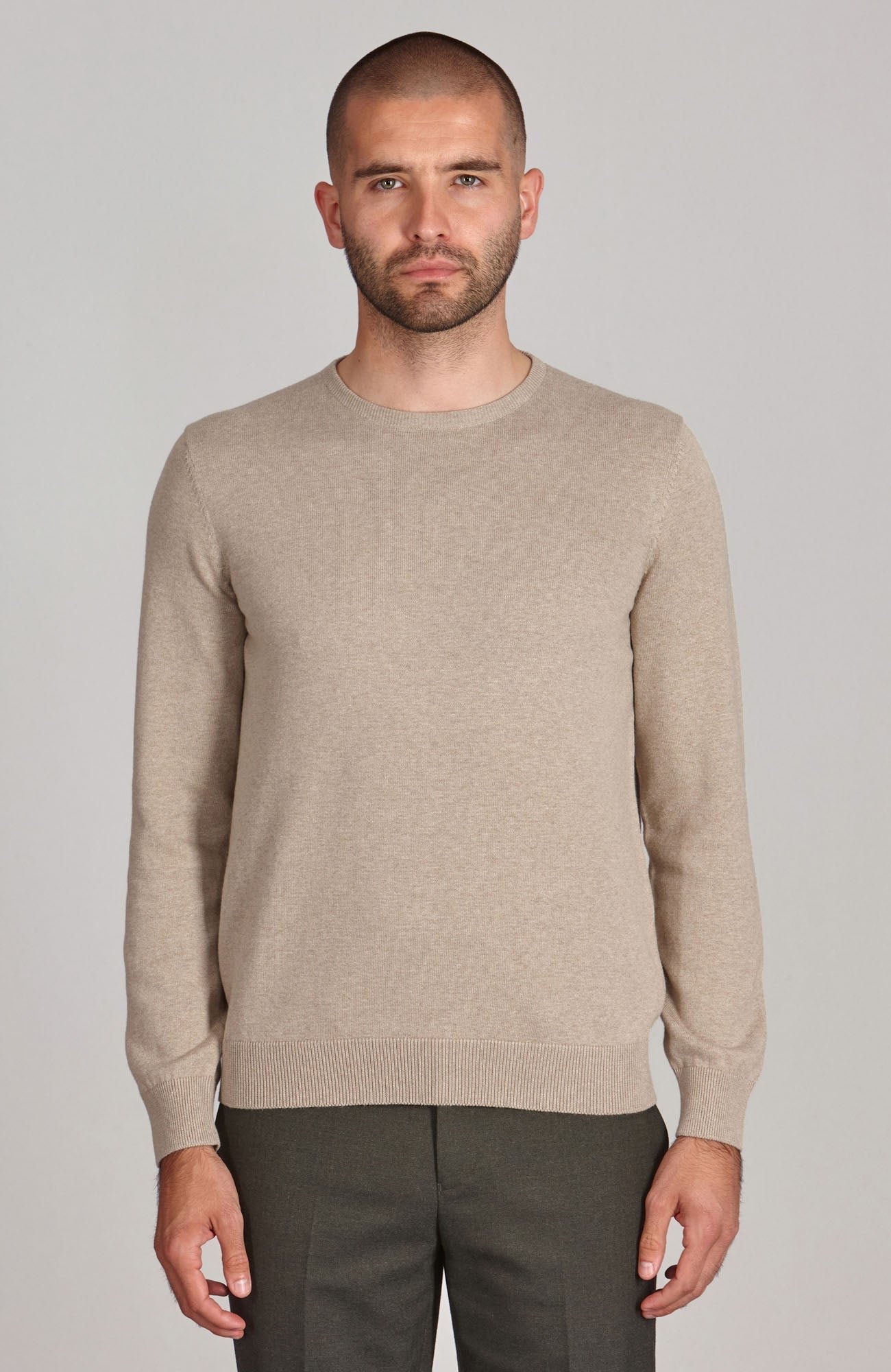 3474 fawn model mens cotton crew neck jumper 2 3474 fawn model mens cotton crew neck jumper 2