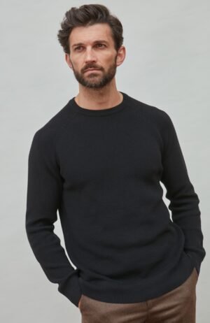3480 black l el model mens lightweight cotton fisherman rib jumper 5