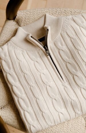 3615 mixed sl mens cotton cable zip neck jumper stack 2