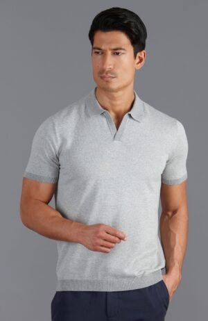 3623 ash grey model mens cotton birds eye buttonless polo shirt 1