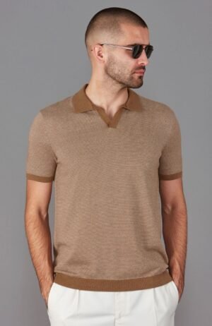 3623 camel model mens cotton birds eye buttonless polo shirt 7