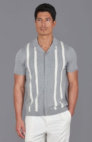 3634 ash grey m model mens ultra fine cotton striped cuban shirt 3
