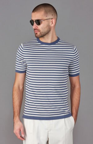 3643 indigo blue model mens ultra fine cotton striped t shirt 8