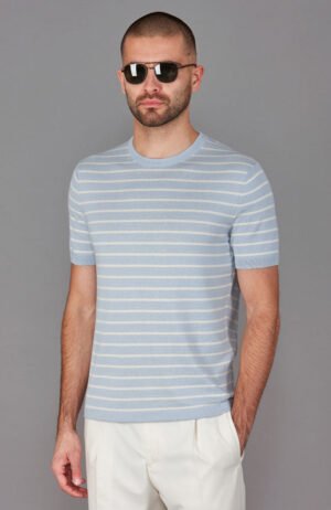 3644 chalk blue model mens ultra fine cotton pinstripe t shirt 3