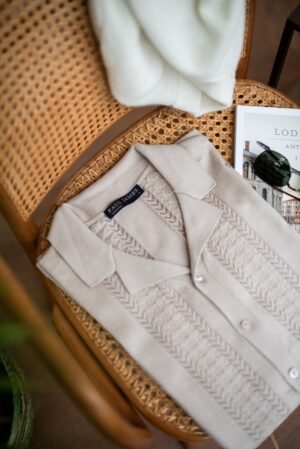 3699 linen sl mens ultra fine cotton open knit cuban collar shirt chair 2