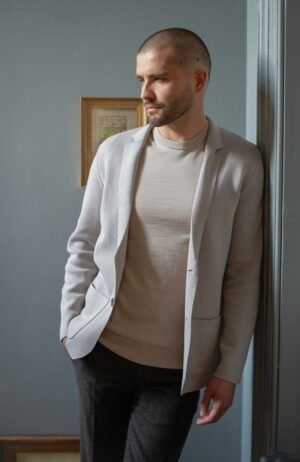 3856 light taupe 16282 natural lo model mens lightweight mercerised cotton knitted blazer 2