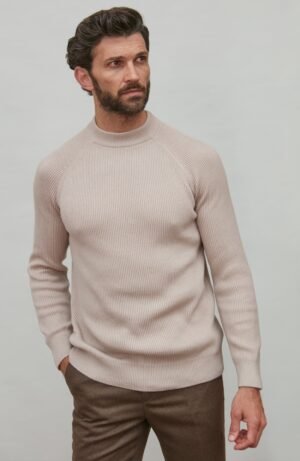 3895 linen m el model mens lightweight cotton ribbed mock neck jumper 5a