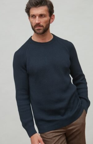 3897 navy m el model mens midweight cotton ribbed crew neck jumper 5