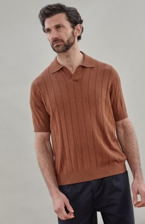 3920 russet l el model mens cotton selection knit buttonless polo shirt 4