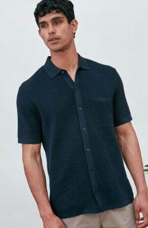 3942 navy m el model mens midweight cotton waffle knit shirt 6