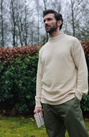 3990 oat lo model mens midweight cotton linen mock neck jumper 11