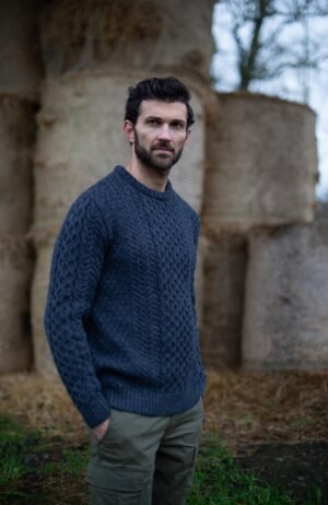 4657 charcoal lo model mens fishermans chunky british wool cable jumper 5