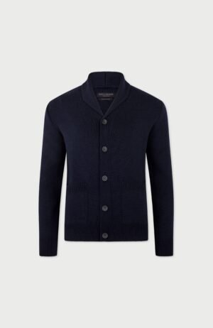 6822 navy im mens chunky merino wool shawl collar cardigan front e9270526 46fe 4837 98e6 97b4cd315325
